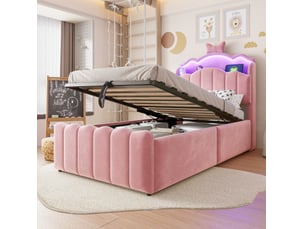 Lit coffre 90x200 cm <strong>MODENVIE</strong>  <strong></strong> coloris rose