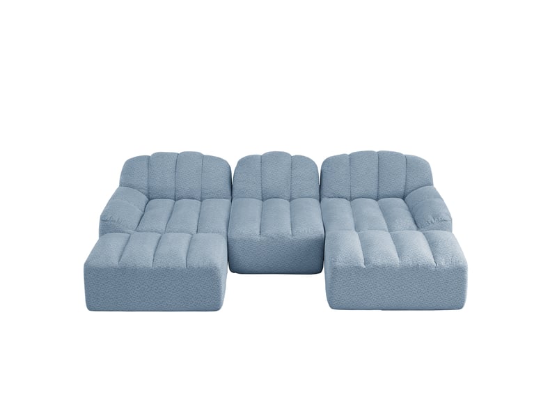  Canapé modulable u 288x165x79 cm 3 places, sans montage, polaire granuleux, 2 pouds mousse 32d, tissu, bleu  - Conforama A
