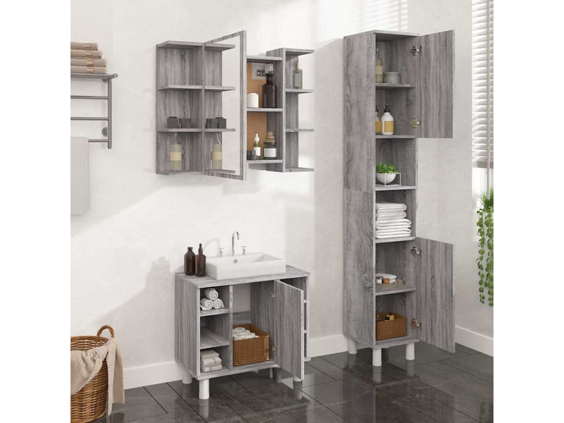  Ensemble d'armoires de salle de bain 3 pcs sonoma gris cf63012  - Conforama B