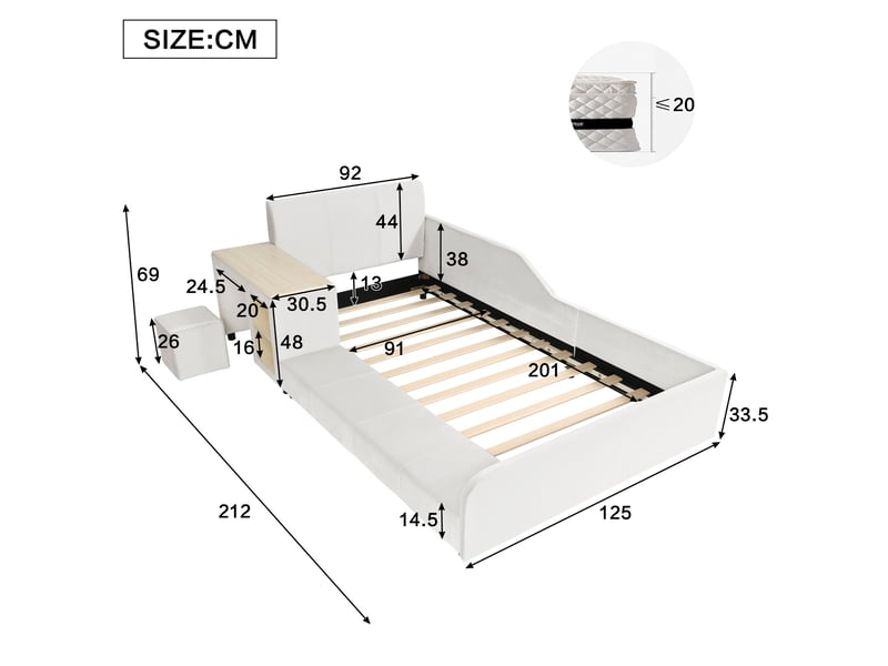  Modenvie lit enfant avec bureau 90x200 cm - avec tabouret et étagère, sans matelas - blanc  - Conforama C