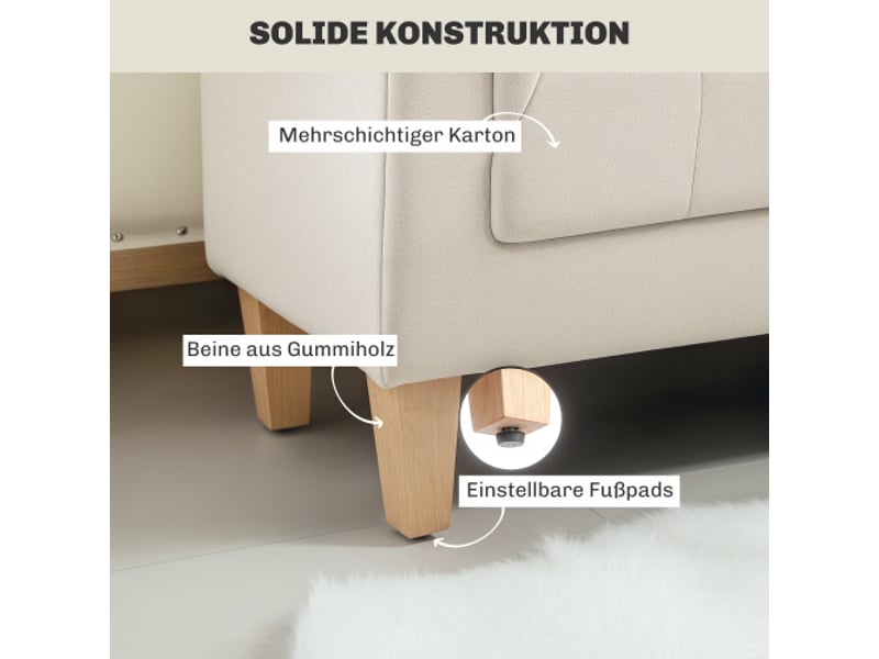  Banc beige en chenille avec accoudoirs, 2 coussins cylindriques, cadre en bois, 115x44x58 cm  - Conforama E