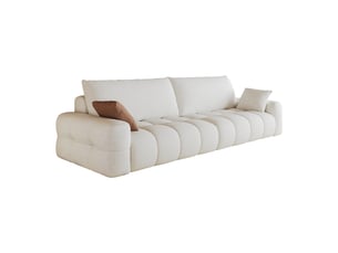 Canapé d’angle modulable avec méridienne profonde - lpospi - assise en mousse, tissu velours - blanc crème