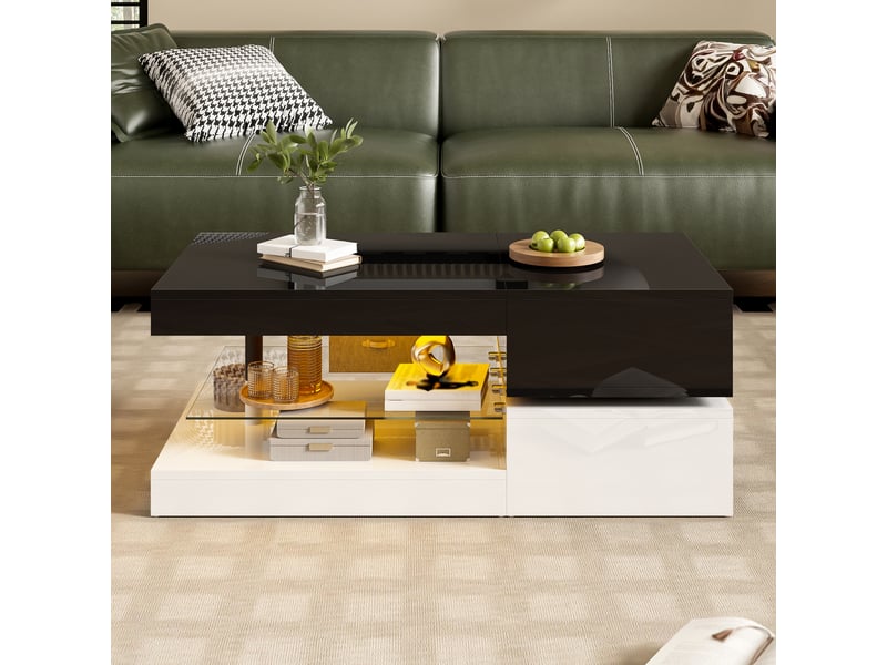  Table basse moderne avec éclairage led - éclairage led avec contrôle par application - bluetooth 90x45x35.5cm - Conforama W