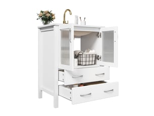 Meuble sous-lavabo 61x47x86 cm blanc brillant avec vasque en céramique