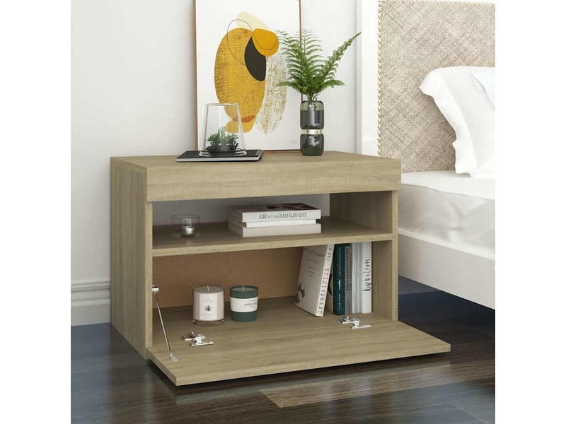  Table de chevet - cabinet de chevet - table de nuit avec lumières led chêne sonoma 60x35x40 cm  - Conforama E