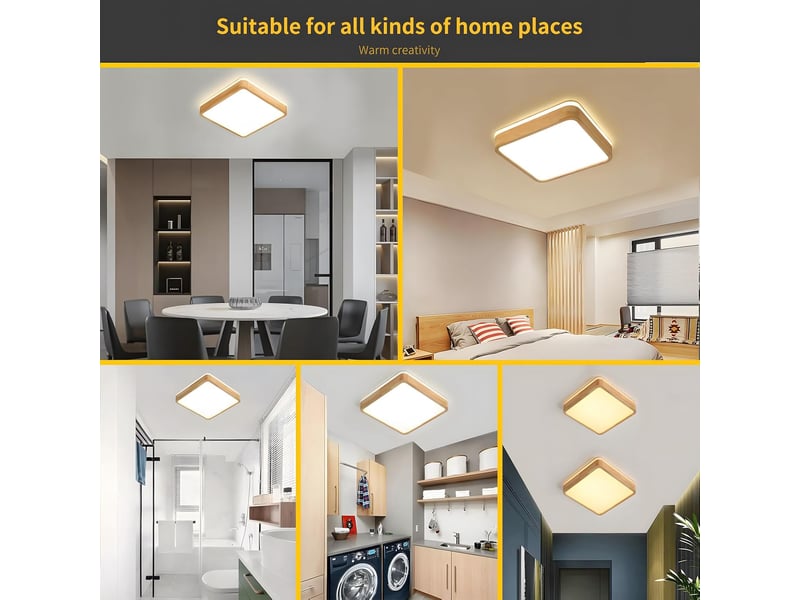  Plafonnier led en bois forme carré bois naturel à 360° 40x40cm  - Conforama D