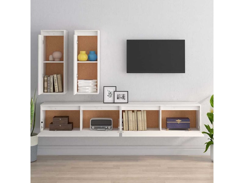  Meubles tv - banc tv - meuble de rangement 4 pcs blanc bois massif de pin  - Conforama C