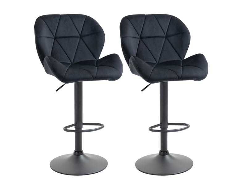  Lot de 2 tabourets de bar pivotants réglables en hauteur avec dossier et repose-pieds en polyester noir  - Conforama A