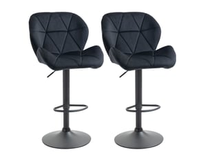Lot de 2 tabourets de bar pivotants réglables en hauteur avec dossier et repose-pieds en polyester noir
