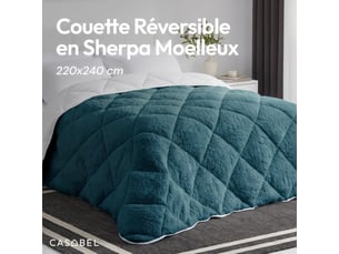 Casabel couette polaire hiver ultra chaude 600gm², réversible, douce et moelleuse, 2 personnes, 220x240cm, bleu ardoise