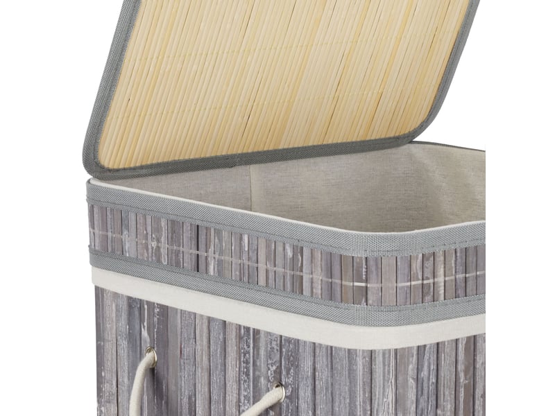  Corbeille à linge pliable design naturel salle de bain 70 litres avec couvercle en bambou gris 13_0006486  - Conforama D