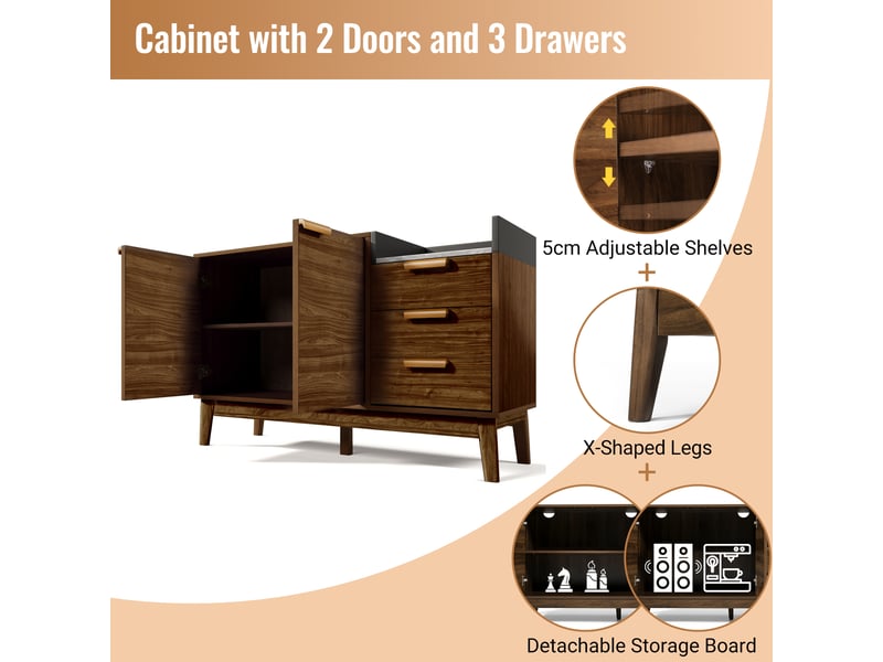  Buffet de salon chêne avec plateau effet marbre, 120cm, 3 tiroirs et portes (sans matelas)  - Conforama C