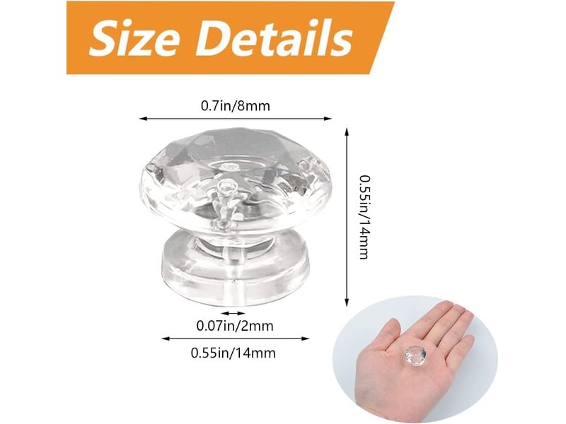  Pack de 24 mini poignées adhésives acryliques en forme de diamant, poignées sans perçage pour miroirs, boîtes cadeaux et petits meubles  - Conforama E