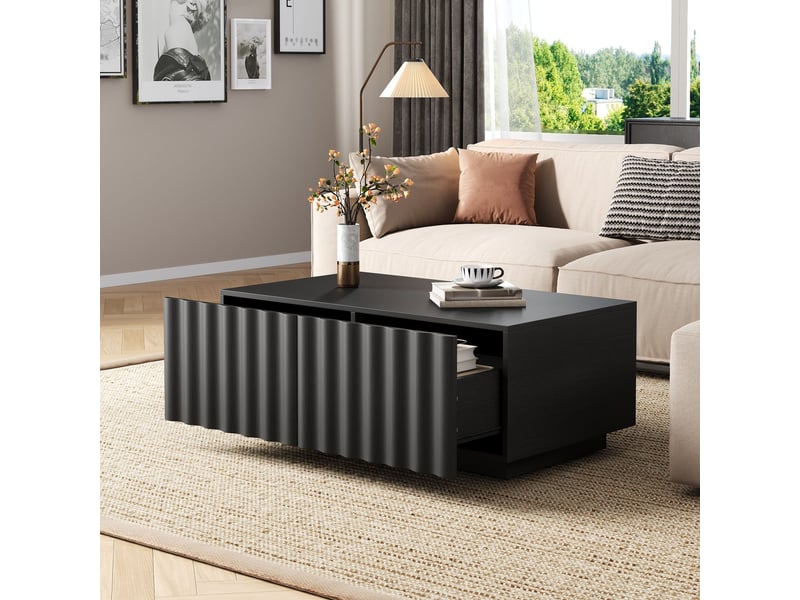  Ensemble salon moderne effet ondulé, meuble tv et table basse avec rangements pratiques  - Conforama E