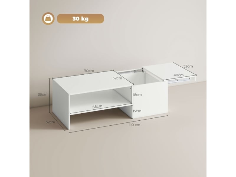  Table basse réglable en panneau blanc avec rails métalliques et patins de protection  - Conforama C