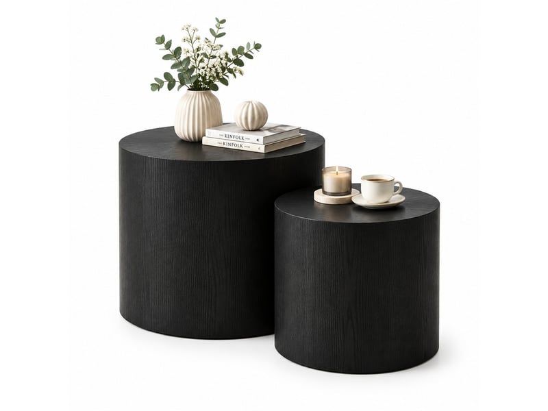 Lot de 2 tables basses rondes gigognes ø 38 x h 33 cm et ø 48,5 x h 38,5 cm en mdf noir chicfurn - Conforama A