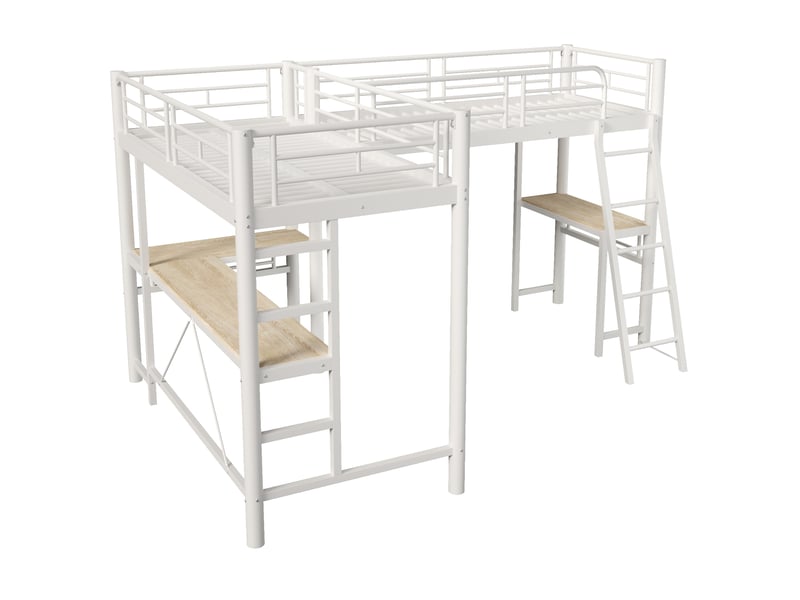 Lit mezzanine 90 x 200 cm, deux lits superposés, table sous le lit, double escalier, rambarde haute, blanc - Conforama D