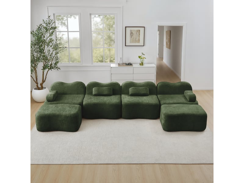  Canapé d'angle, canapé modulable — forme u, en tissu, avec accoudoirs, sans cadre, mousse haute densité, 4 places, vert  - Conforama D
