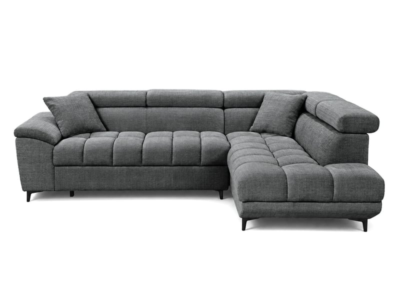  Camille - canapé d'angle droit 5 places convertible avec têtières et coffre en velours texturé - best mobilier - gris anthracite CAMILLE - Conforama A