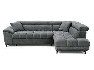 Canapé d'angle droit convertible BESTMOBILIER CAMILLE 5 places Velours gris avec coffre de rangement