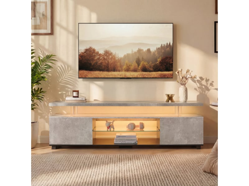  Meuble tv led 60 pouces – centre multimédia gris et noir, grand placard latéral, rangement média  - Conforama B