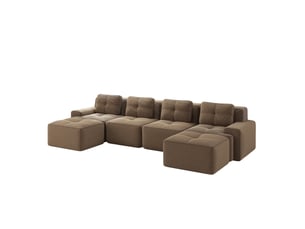 Canapé d'angle convertible 4 places en velours côtelé marron, 382 x 177 x 69 cm, sans armature, sans montage, livré compressé, assise profonde