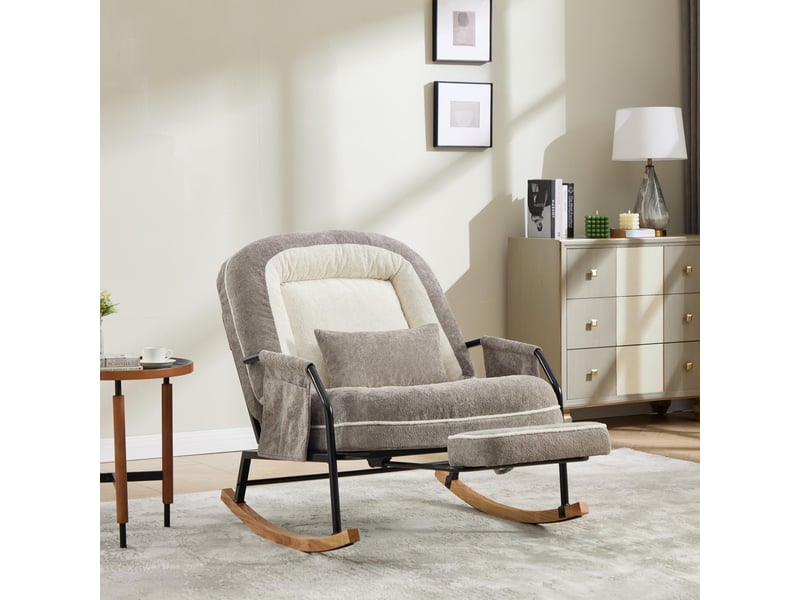  Fauteuil à bascule - 80x87x95 cm - fauteuil à basse moderne avec repose-pieds et dossier réglable - gris clair  - Conforama C