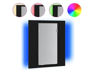 Armoire de salle de bain, meuble de rangement avec miroir led en chêne noir