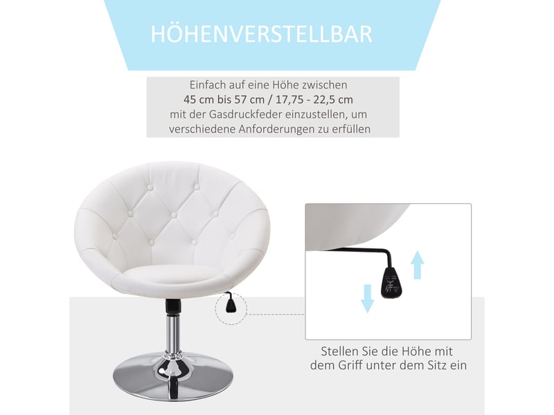  Fauteuil pivotant en similicuir et acier chromé réglable blanc 71x59x90 cm  - Conforama D