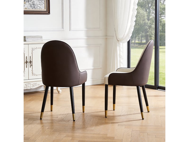 Lot de 2 chaises de salle à manger - 43x44x91 cm - chaises rembourrées bicolores en pu avec pieds en métal - blanc et marron - Conforama B