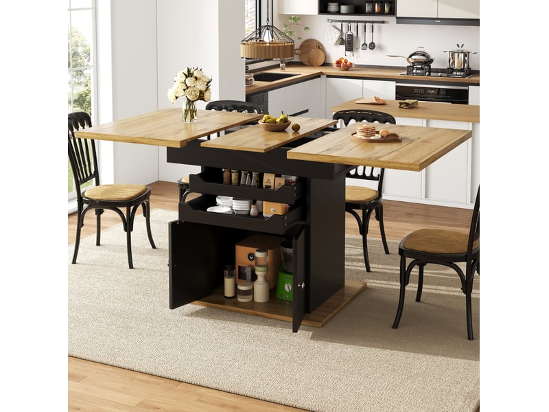  Table à manger extensible 110-140 x 80 x 76 cm rangement intégré 2 tiroirs design moderne mdf noir et naturel  - Conforama B