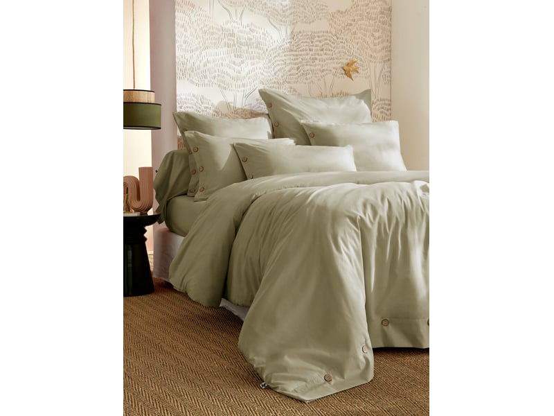  Drap-housse 140 x 190 cm percale de coton 120 fils unie perrine sauge 15195 - Conforama E