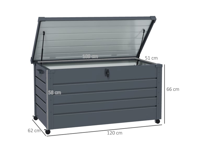  Coffre de jardin 311 l en acier galvanisé gris foncé 120 x 62 x 66 cm  - Conforama C