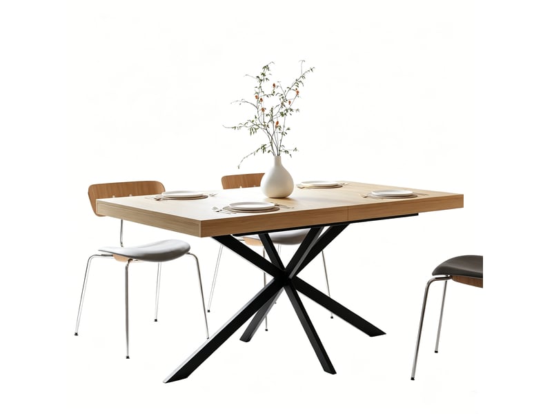 Table à manger extensible 140 à 180 cm, rangement caché, style rétro, naturel - Conforama D