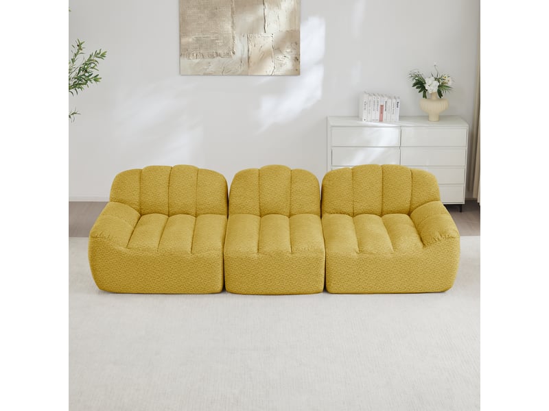  Canapé modulaire 3 places avec assise profonde, design ergonomique et modules antidérapants, en polaire texturée jaune  - Conforama B