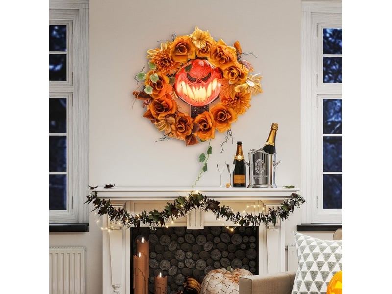  Couronne décorative d'halloween 44x9x44 cm orange en plastique et acier, 44 led, décoration à suspendre  - Conforama B
