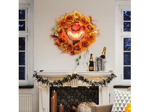 Couronne décorative d'halloween 44x9x44 cm orange en plastique et acier, 44 led, décoration à suspendre