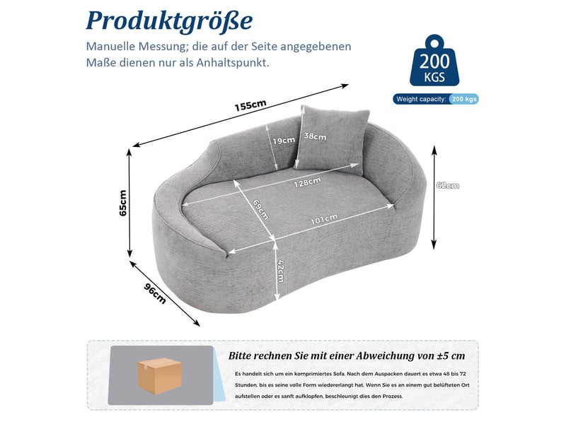  Méridienne convertible 2 places à assise profonde avec coussin pour intérieur, en chenille gris clair  - Conforama C