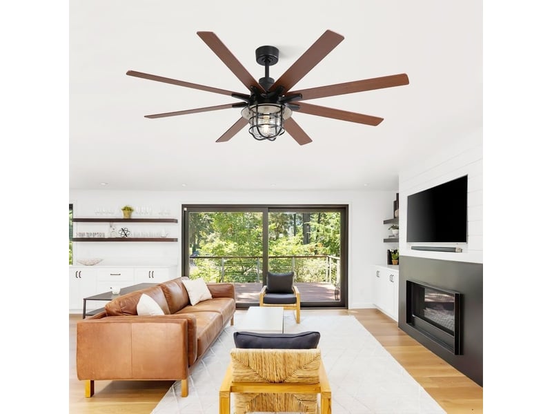  Ventilateur de plafond - avec éclairage led - mdf - noir - 168 x 168 x 30.8 cm - installation au plafond - salon et chambre EU-KBS-66K004-BK-DC-SS-60-W - Conforama E