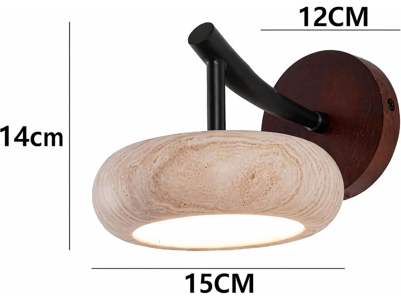  Applique murale pierre jaune travertin lampe murale pierre led lumiere base en noyer lumière chaude  - Conforama A