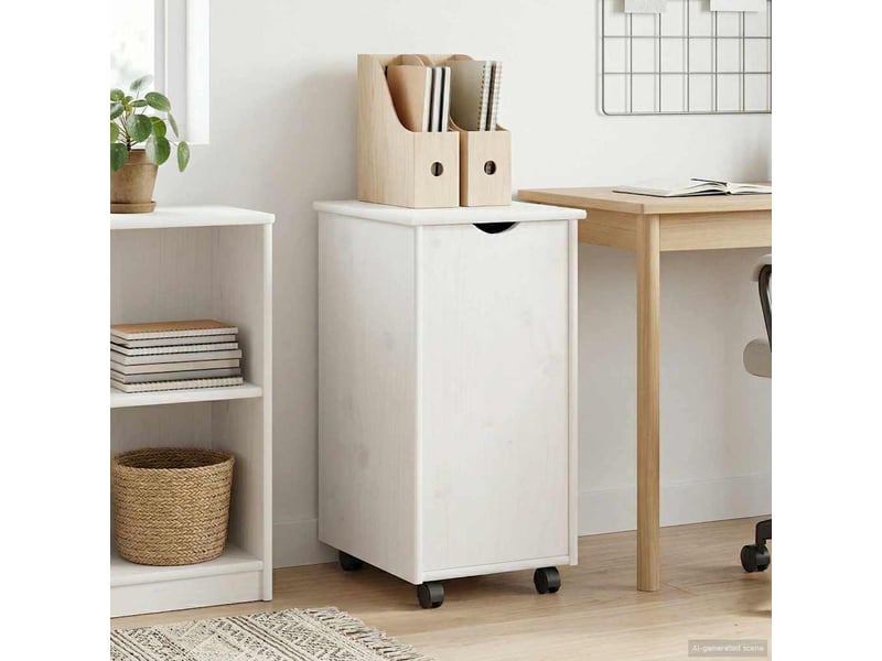  Caisson roulant de bureau blanc 34 x 39 x 65,5 cm bois de pin massif  - Conforama B