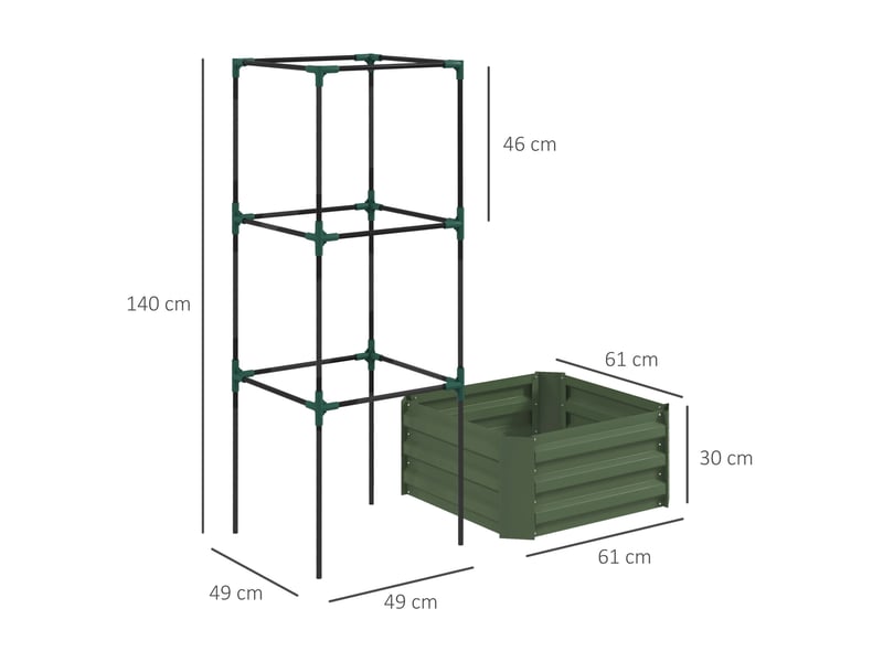 Bac surélevé en acier vert avec support de culture réglable, 61 x 61 x 140 cm, idéal jardin et balcon - Conforama C