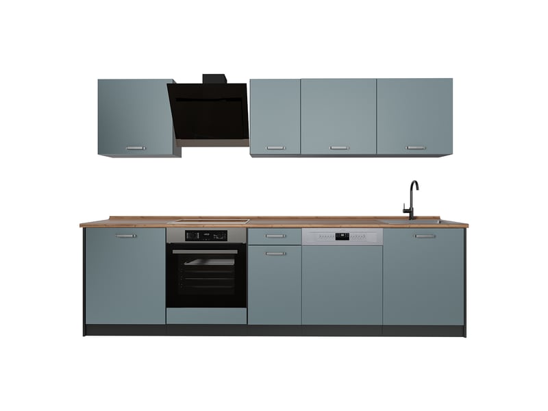  Vicco cuisine, bleu-grisanthracite, 280cm plan de travail chêne doré  - Conforama A