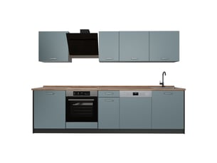 Vicco cuisine, bleu-grisanthracite, 280cm plan de travail chêne doré