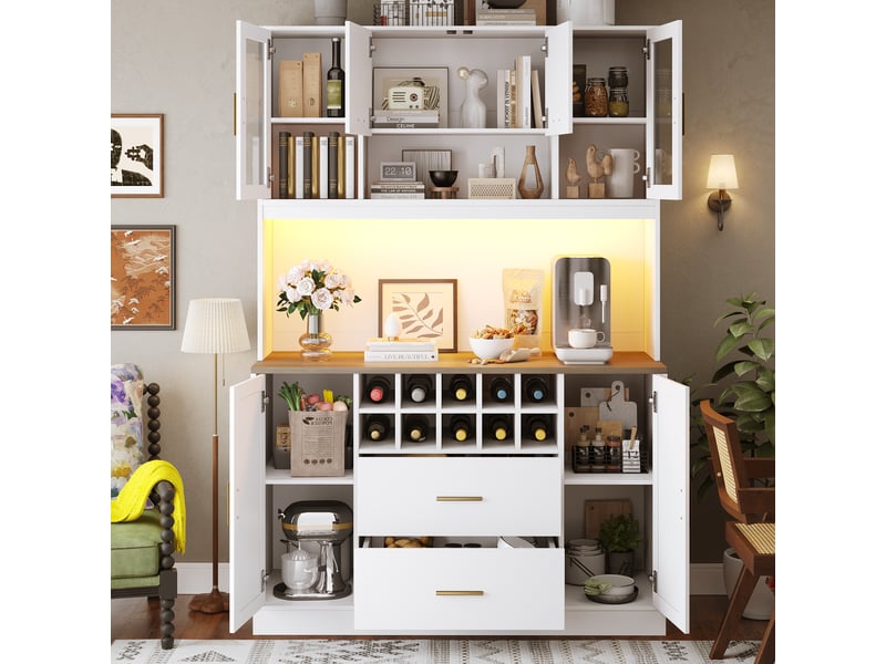  Buffet de cuisine 6 portes 2 tiroirs - 120 cm blanc led mdf buffet de cuisine blanc - Conforama D