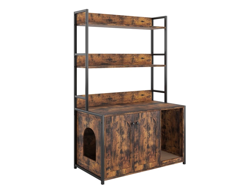  Meuble cache-litière avec étagères 89,5 x 45 x 132 cm – marron – rangement 3 niveaux et portes magnétiques  - Conforama A