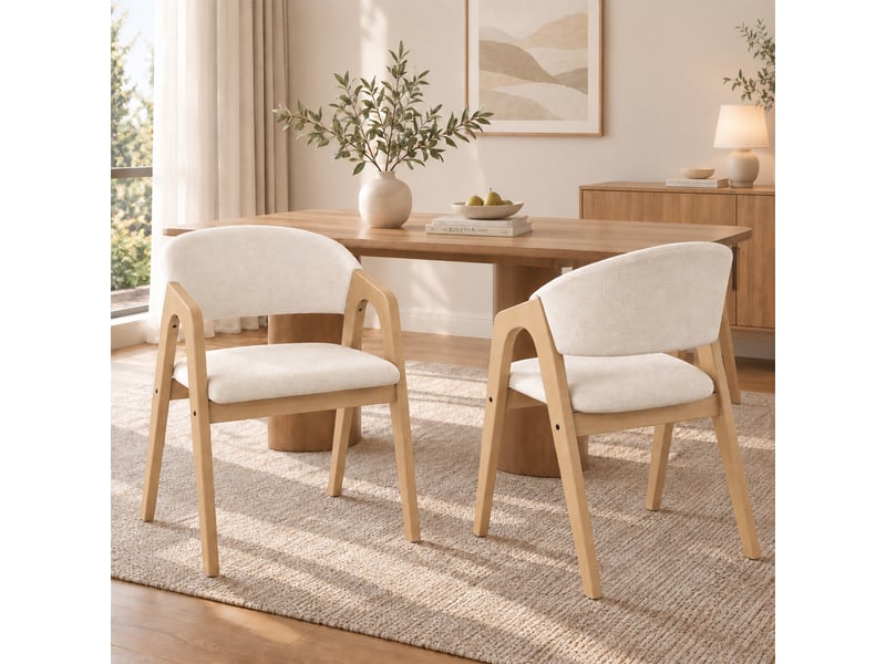  Lot de 2 chaises de salle à manger 55.5x60x83 cm structure en hévéa massif revêtement effet lin bois naturel et beige OPULERANE TRADING LTD - Conforama B