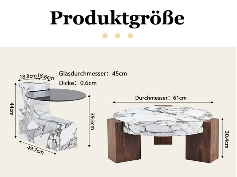  Ensemble de tables basses rondes 61 et 44 cm – blanc et décor bois – 2 pièces modulables pour salon  - Conforama C