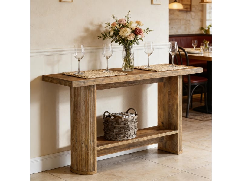  Table console étroite en panneau de particules marron 140x30x80 cm  - Conforama E