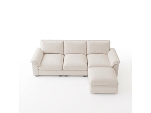 Canapé d'angle modulable en chenille beige avec ottomane déplaçable 257 x 128 x 90 cm, 4 places